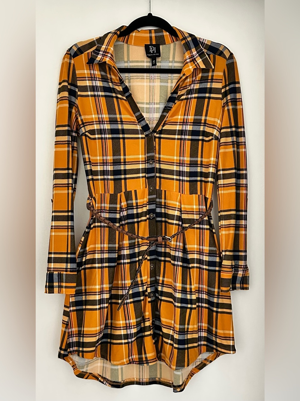 Derek Heart Plaid Button-Up Mini Dress with Belt Size Medium - Picture 2 of 7